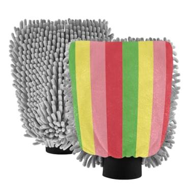 Imagem de STAYTOP Luvas de lavagem de carro com listras coloridas, 2 peças, luvas de microfibra de chenille, sem arranhões, panos de esponja de lavagem ultra absorventes para carros, limpeza doméstica - G