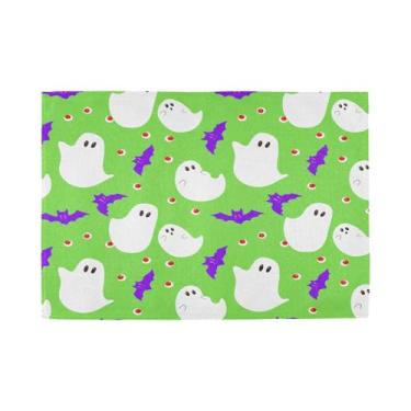 Imagem de Burbuja Jogo americano conjunto de 6, tapetes de mesa antiderrapantes laváveis Boo morcegos em verde, resistentes ao calor, para cozinha, mesa de jantar, ambientes internos e externos