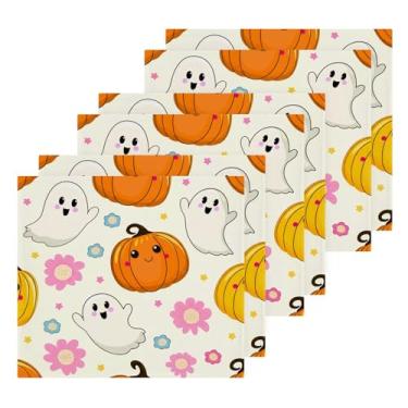 Imagem de Burbuja Pumpkins Boo Flowers Toalhas de banho de algodão pacote com 6, toalhas de rosto altamente macias e absorventes para banheiro, mão, cozinha, academia, limpeza, 30 x 30 cm