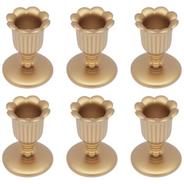 Imagem de 6 peças de castiçal vintage, castiçal de ouro rústico para decoração antiga vitoriana retrô mesa de jantar de mesa central de casamento de Natal decoração de casa