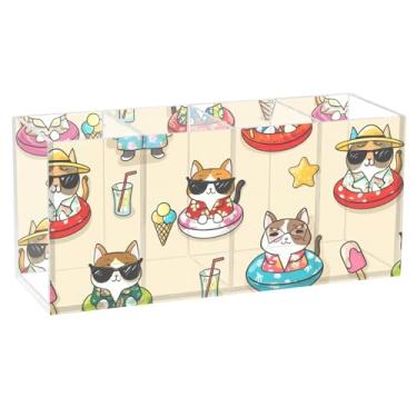 Imagem de Burbuja Porta-canetas de acrílico de desenho animado de gatos, cães, 4 compartimentos, suporte de lápis transparente para pincéis de maquiagem, acessórios de mesa de escritório em casa
