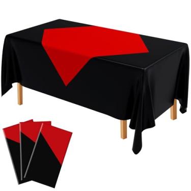 Imagem de Peryiter 3 toalhas de mesa de plástico para festas, descartáveis, retangulares, aquarela, para decorações temáticas de festa de aniversário, 139 x 203 cm (preto vermelho)