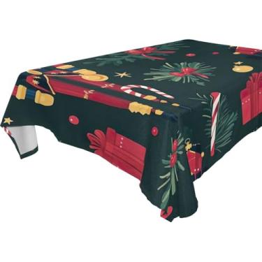 Imagem de YETTASBIN Toalha de mesa quadrada para quebra-nozes de Natal, impermeável, resistente a manchas, lavável em poliéster, para piquenique, jantar, férias, cozinha, festa, decoração, 137 x 137 cm