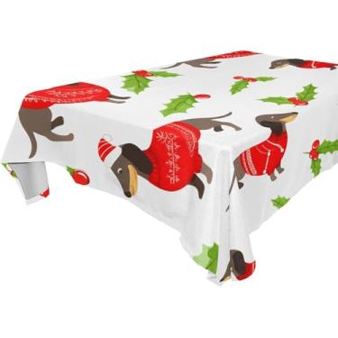 Imagem de Burbuja Toalha de mesa para cães de Natal, toalha de mesa quadrada, anti-rugas, grossa para decoração de jantar, cozinha, festa, 137 x 137 cm