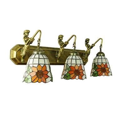 Imagem de Arandela de parede estilo Tiffany com múltiplos braços, estilo vintage, em vitral, para banheiro, com espelho em formato de girassol, ideal para maquiagem, corredor ou qualquer outra área. 1