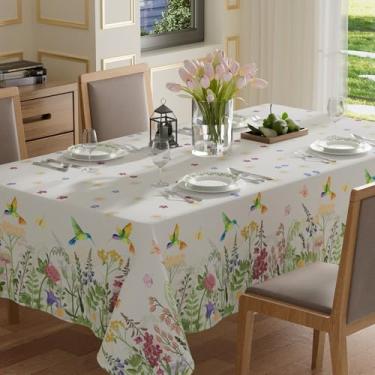 Imagem de XCHI Toalha de mesa retangular para verão, beija-flores, margaridas, beija-flores, toalha de mesa lavável, para decoração de festa em casa, 132 x 182 cm