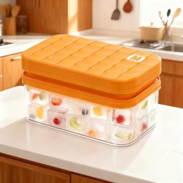 Imagem de Bandejas de gelo de silicone com tampa empilháveis, bandejas de gelo de fácil liberação com caixa de armazenamento, sem BPA, 2 bandejas para coquetéis, café gelado, uísque, bandejas portáteis para