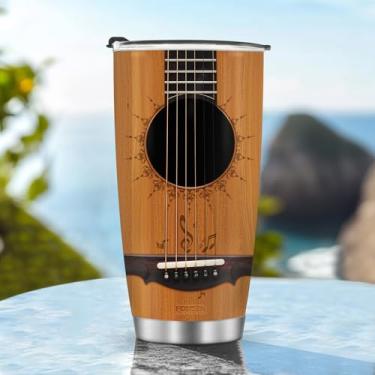Imagem de Caneca de café com isolamento térmico copo de viagem garrafa de água estilo guitarra presentes de Natal aniversário dia das crianças presente de aniversário homens gelados 590 ml alça de aço