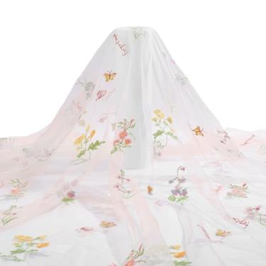 Imagem de HOBBIESAY Tecido de tule de 2 metros 129,5 x 182,9 cm PeachPuff Flor Bordada Malha Tecido de Renda Tecidos de Tule Macio Véu de Noiva Tutu Saias Tule Bolt Fitas para Costura DIY Artesanato Casamento
