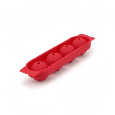 Imagem de Forma de Gelo Esférica em Silicone, Vermelha, 4 Cavidades para Drinks Premium e Whisky, Reutilizável, Molde para Esferas de Gelo