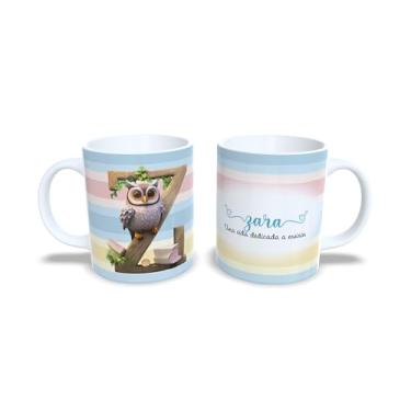 Imagem de Caneca de Cerâmica 325ml Corujinha Personalizada, Dia do Professor, Nome Customizado, Todas as Letras Disponíveis (z)