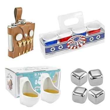 Imagem de Fairly Odd Novelties Pacote Ultimate Shot Party com copos de shot de mictório: cubos de gelo de aço inoxidável, colher de frasco de 170 g, copos de shot de festa caipira