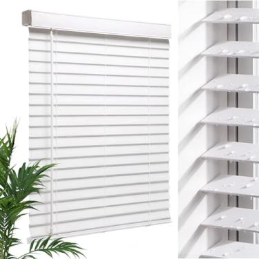 Imagem de Frsecvion Persiana sem fio de madeira sintética de 5 cm, mini veneziana horizontal de madeira para janelas internas, persianas e persianas, branca, 122 cm L × 208 cm A