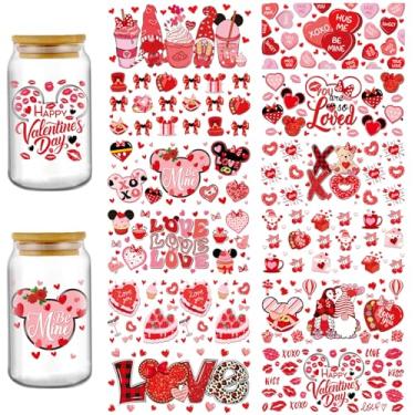 Imagem de RiVolTa Envelopes UV DTF dos Namorados - 12 folhas adesivos de copo Uvdtf feliz dia dos namorados para 473 ml fofo vermelho rosa gnomo mouse coração impermeável esfregar em transferências decalque