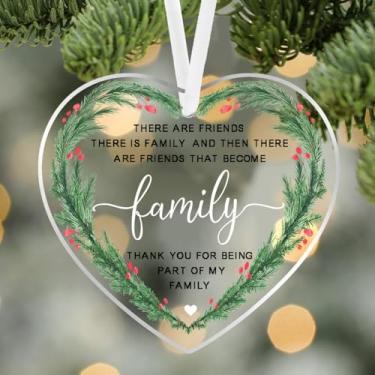Imagem de Enfeites de Natal, enfeites de árvore, enfeites de pendurar para 1 peça, acrílico transparente em forma de coração, amigos se tornam família, decoração de casa e ambientes internos