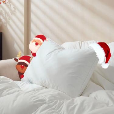 Imagem de Saisier Conjunto de 1 travesseiro de penas de ganso tamanho Queen, travesseiros macios com tecido 100% algodão orgânico, travesseiro de cama de qualidade de hotel de luxo 1 pacote para dormir