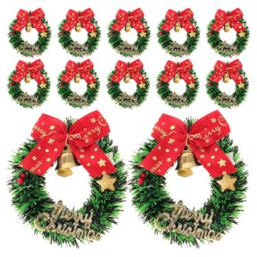 Imagem de DOITOOL 12 mini guirlandas de Natal, guirlanda pequena de árvore de Natal com laços, sinos, decoração de casa de boneca, enfeite de pendurar em árvore de Natal para artesanato e decorações de Natal