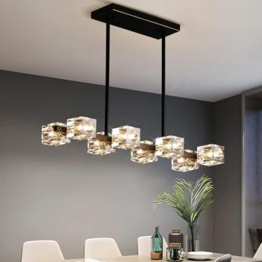 Imagem de Lustre Pendente Moderno Preto e Dourado com Cristal Transparente, Luminária Suspensa Estilo Sputnik com 8 Luzes para Sala de Jantar e Ilha de Cozinha, Soquete G9 (Máx. 40W, Lâmpadas Não Inclusas)