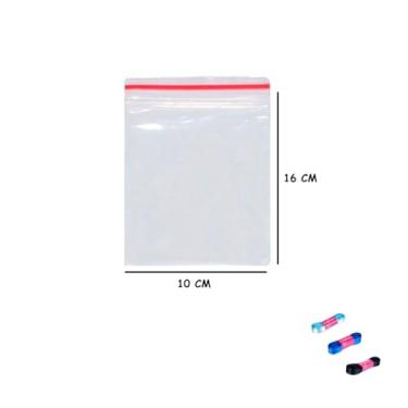 Imagem de Kit Saco Zip 10x16 cm 100 Unidades com Fita Cetim 15mm x 10 Metros