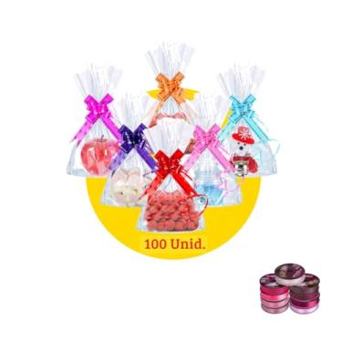 Imagem de Kit Saco Decorado PP 30X45cm com 50 Unidades e Fita Cetim Rolo 22mm x 50 Metros