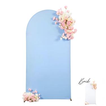 Imagem de Capa de fundo de arco azul branco de 1,8 m, capas de arco de casamento, decorações de pano de fundo elástico, decoração de chá de bebê, chá de panela, aniversário, elastano, capa de arco azul para