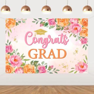 Imagem de Fangleland Fundo de graduação 1,5 x 0,9 m, faixa "Congrats Grad Class of 2026" faixa rosa laranja parabéns pós-graduação fotografia fundo, material de festa de faculdade para ensino médio