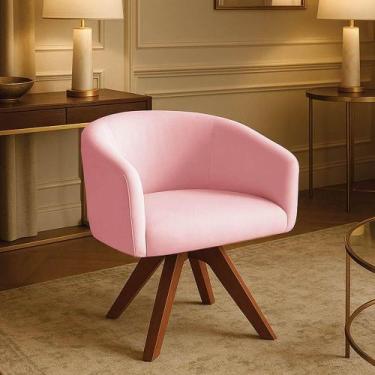 Imagem de Poltrona Sala Base Giratória Madeira Arielle Suede Rosa Bebe D03 - D'r