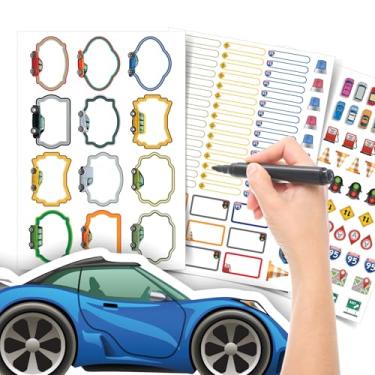 Imagem de Etiqueta Escolar Menino com TAG + Caneta (Carrinhos Kids, Kit de Etiquetas)