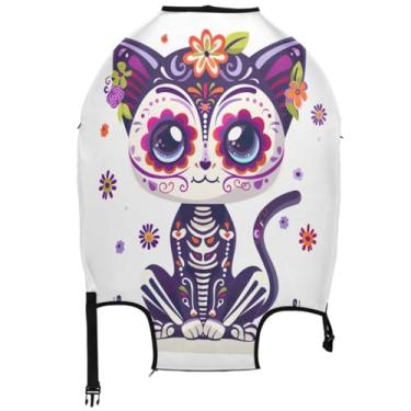 Imagem de Joisal Capas de bagagem fofas de gato de caveira de açúcar para proteção de mala, acessórios especiais de viagem, Caveira de açúcar fofa, XL, Fits 29-32 Inch Case, Capa de mala