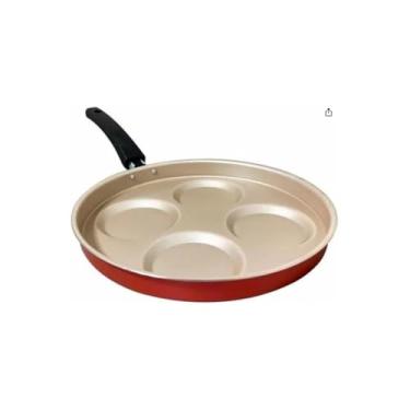 Imagem de Frigideira Antiaderente 4 em 1 com Tampa de Vidro, Alumínio, 28cm Diâmetro, Vermelho Cereja, Multiuso com 4 Divisórias