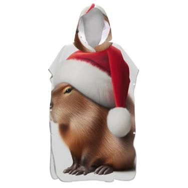 Imagem de TSENQUE Bonita Capivara Natal Surf Poncho Trocador Adultos Praia Banho Com Capuz Toalhas Leve Feminino Ponchos com Capuz