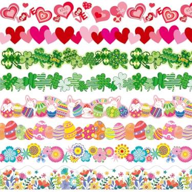 Imagem de TaoBary 88 peças de 26,2 m para quadro de avisos do dia dos namorados recortes de quadro de avisos sazonais bordas de quadro de avisos guarnição em 8 designs fofos para decoração de sala de aula de St