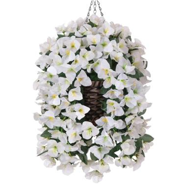 Imagem de Ivydale Cesta suspensa de flores artificiais buganvílias para decoração de primavera ao ar livre, 3 peças de flores de seda, plantas falsas, videiras longas parecem realmente resistentes a UV para