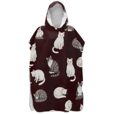 Imagem de Joisal Roupão reutilizável para troca de poncho de surfe adulto com capuz toalha de praia estampado branco cinza gatos unissex poncho adulto com capuz