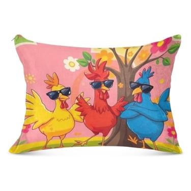 Imagem de Fronhas de flanela grandes florais de galinha colorida com zíper longo padrão Queen King Size fronhas para decoração de cama de casa, tamanho corporal, 53 cm x 137 cm