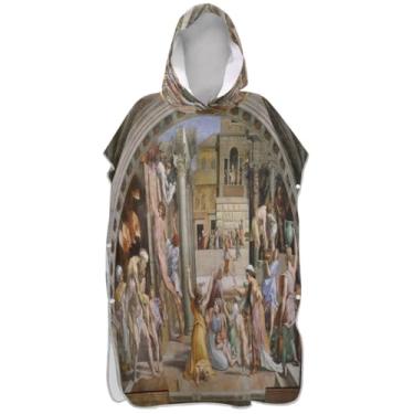 Imagem de Joisal Poncho de surf renascentista de pintura clássica para adultos mudando roupão masculino de secagem rápida com capuz toalha de natação