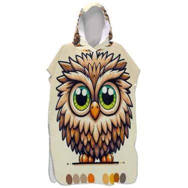 Imagem de Joisal Roupão de mudança de poncho de surfe para toalha de natação com capuz Adul secagem rápida bonito coruja marrom poncho masculino com capuz