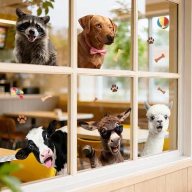 Imagem de ANATTASOUL Adesivos de janela estática para cães e alpaca 1 folha de decalques reutilizáveis para vidro, 120 cm x 30 cm adesivo de janela dupla face removível para quarto, escritório, decoração de