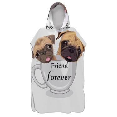 Imagem de TSENQUE Poncho de surfe para adultos trocador de roupas de banho com capuz toalhas de praia leves para homens cachorro pug animal fofo