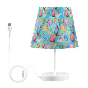 Imagem de Joisal Abajur de mesa colorido marinho com conchas de concha leve para os olhos, abajur lateral de cama, abajur de mesa de canto
