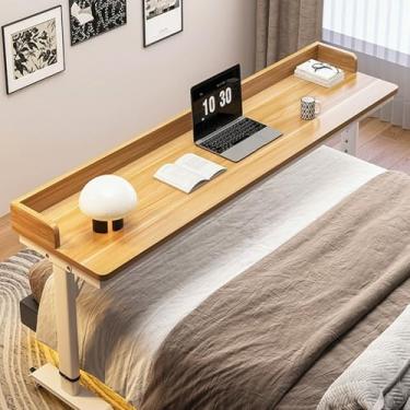 Imagem de HGTRH Tavolino a Camera da Letto Regolabile com rotelle, Mobile tavolino da Letto, scrivania Letto per Mangiare, Tavolo da Letto per pc com Ruote da Letto per casa e Ufficio A 150 cm