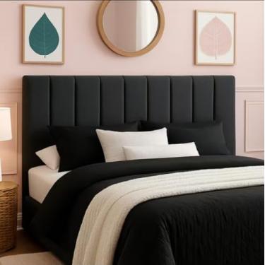 Imagem de Cabeceira Modular Estofada para Cama Box, Kit 10 Módulos, Preto, 45x20cm, Instalação Fácil, Compatível com Cama Solteiro, Casal, Queen e King