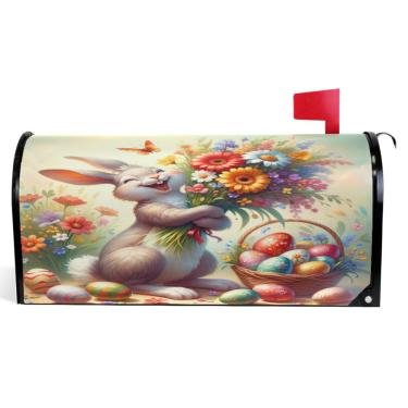 Imagem de TSENQUE Capas de caixa de correio magnéticas decorativas coelho fofo coelho da Páscoa vinil caixa de correio envoltório verão decorações modernas caixa de correio tamanho grande 64,5 x 52,8 cm