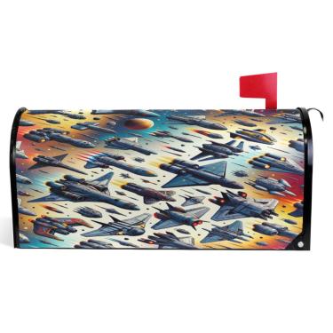 Imagem de TSENQUE Capas de caixa de correio magnéticas decorativas de outono caixa de correio envoltório de vinil caixa de correio moderna decoração de jardim naves espaciais tamanho grande 64,5 x 52,8 cm