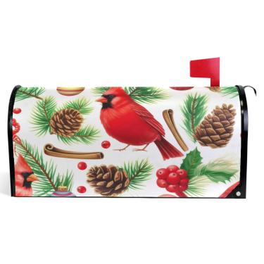 Imagem de TSENQUE Capas decorativas para caixa de correio pássaros vermelhos magnéticos Natal outono caixa de correio vinil feriado à prova de intempéries decoração caixa de correio tamanho grande 64,5 x 52,8