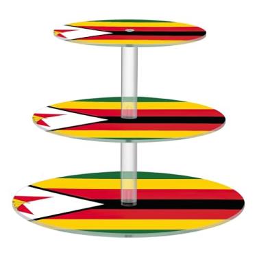 Imagem de Suporte de cupcake para festa de chá, 3 camadas, bandeira do Zimbábue, copo de acrílico, exibição de torre de bolo, decoração de festa de chá, bandeja de servir de plástico