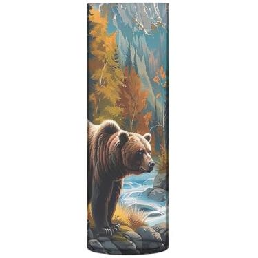 Imagem de Vaso de flores cilíndrico decorativo paisagem urso marrom grande vasos de outono plástico personalizado exclusivo decoração de casa moderna, 30 cm x 9,9 cm