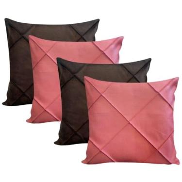 Imagem de Almofadas Cheias em Suede Drapeada 45x45cm Decorativas Sala Quarto Sofá(2 ROSE + 2 MARROM)