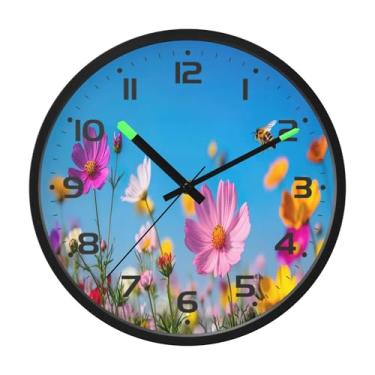 Imagem de SEHANY Herb Wildflower Relógio de parede silencioso sem tique-taque relógio redondo operado por bateria 30 cm controle de som luz noturna relógios de parede para sala de estar, cozinha, quarto
