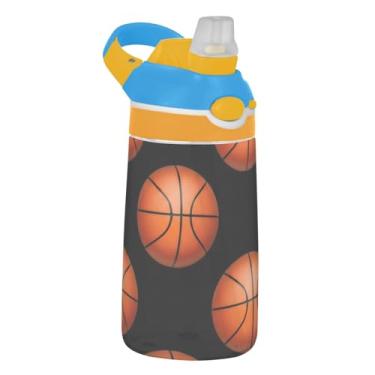 Imagem de Garrafa de água infantil Tritan de 473 ml, reutilizável, garrafa de água de plástico de 473 ml, com canudo portátil, à prova de vazamento, copos de viagem infantis, alça de transporte, bolas de